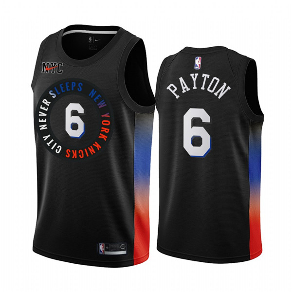 Men's New York Knicks #6 Elfrid Payton Black NBA City Edition New Uniform 2020-21 Stitched Jersey
